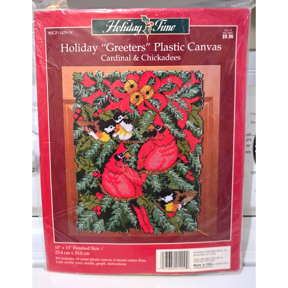 Holiday Time- Cardinals & Chickadees “Greeters” Plastic Canvas Kit Christmas NEW